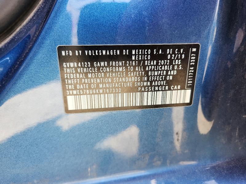 Auction sale of the 2019 Volkswagen Jetta, vin: 3VWE57BU6KM167332, lot number: 61342046