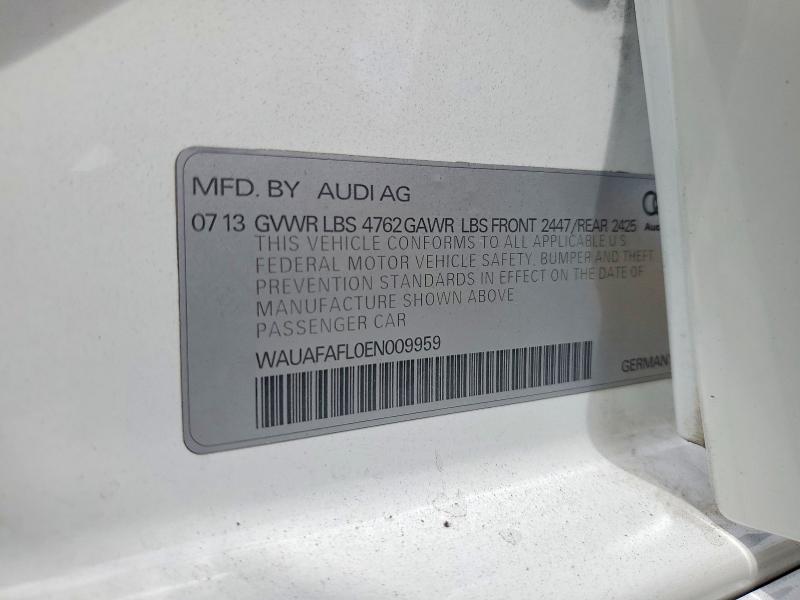 2014 Audi A4 მანქანა იყიდება აუქციონზე, vin: WAUAFAFL0EN009959, აუქციონის ნომერი: 60753106