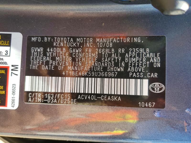 Продаж на аукціоні авто 2009 Toyota Camry, vin: 4T1BE46K59U366967, номер лоту: 62101596