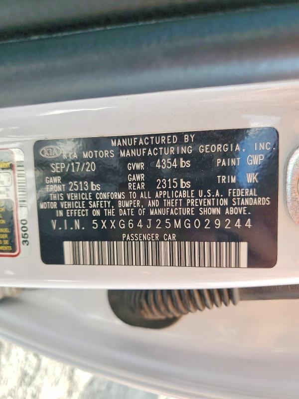 Продажа на аукционе авто 2021 Kia K5, vin: 5XXG64J25MG029244, номер лота: 61250536