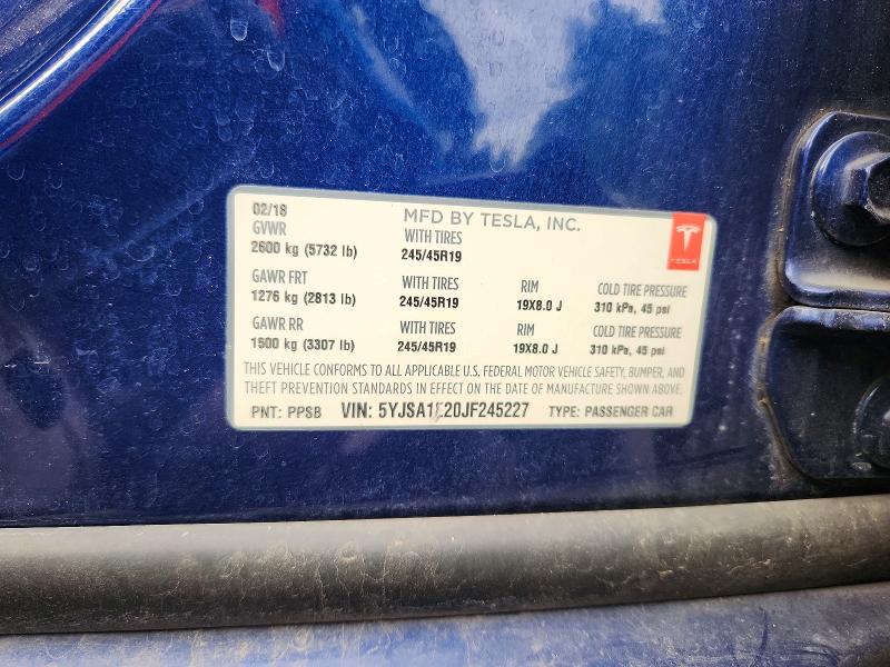 Продаж на аукціоні авто 2018 Tesla Model S, vin: 5YJSA1E20JF245227, номер лоту: 60405126