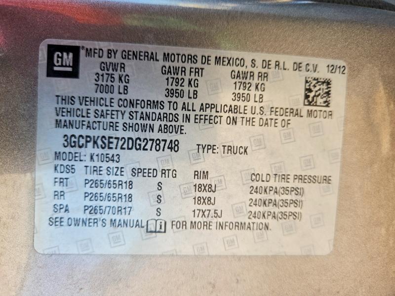 Aukcja sprzedaży 2013 Chevrolet Silverado, vin: 3GCPKSE72DG278748, numer aukcji: 60678496