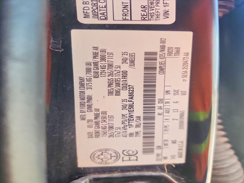 Auction sale of the 2020 Ford F150, vin: 1FTEW1E58LFA86237, lot number: 61913576