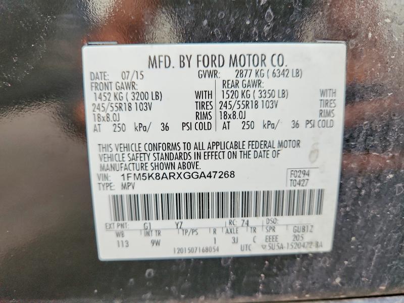 Продаж на аукціоні авто 2016 Ford Explorer, vin: 1FM5K8ARXGGA47268, номер лоту: 60093256