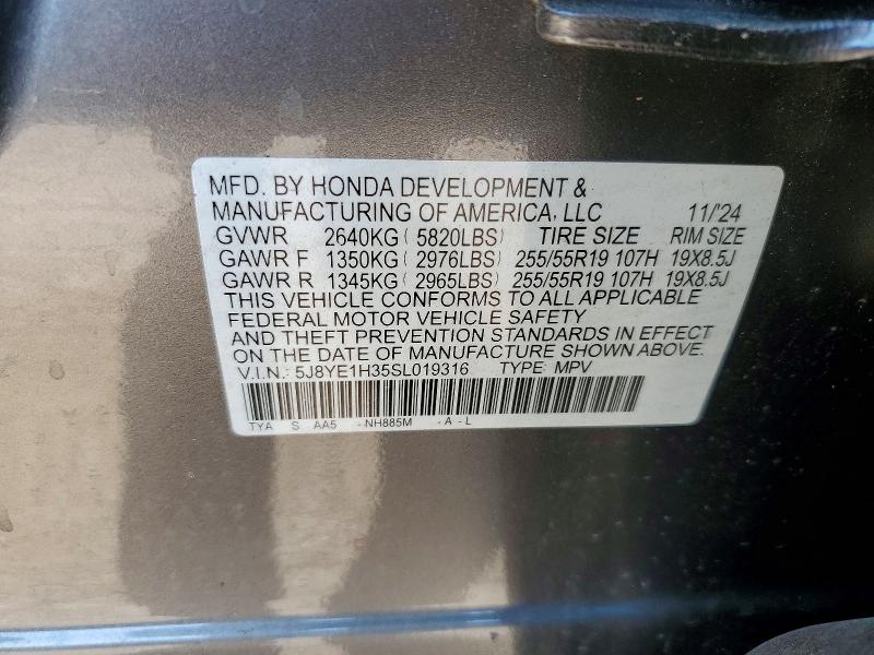 2025 Acura Mdx მანქანა იყიდება აუქციონზე, vin: 5J8YE1H35SL019316, აუქციონის ნომერი: 62711086