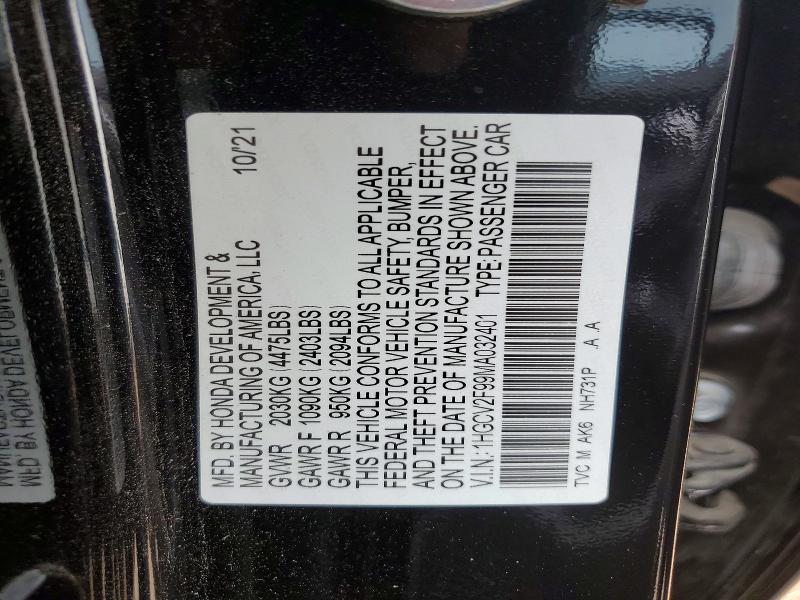Продаж на аукціоні авто 2021 Honda Accord, vin: 1HGCV2F99MA032401, номер лоту: 60922816