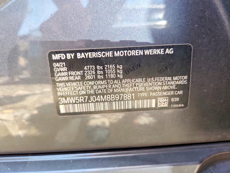 60307036 :رقم المزاد ، 3MW5R7J04M8B97881 vin ، 2021 Bmw 330xi مزاد بيع