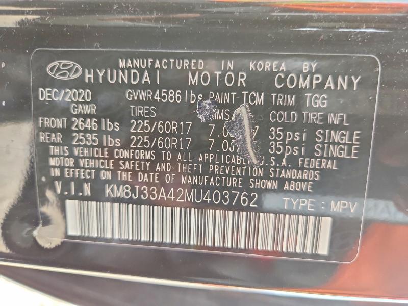 Aukcja sprzedaży 2021 Hyundai Tucson, vin: KM8J33A42MU403762, numer aukcji: 60422686