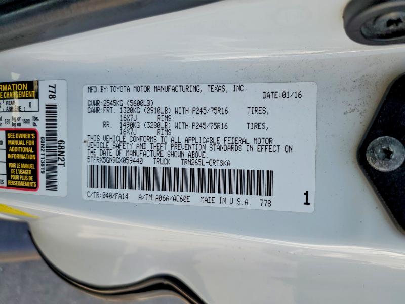 2016 Toyota Tacoma მანქანა იყიდება აუქციონზე, vin: 5TFRX5GN9GX059440, აუქციონის ნომერი: 59175136