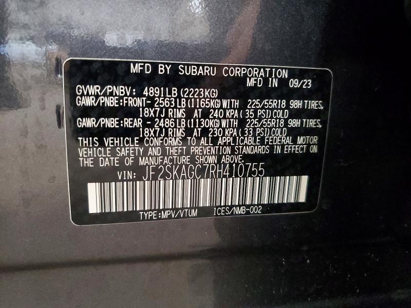 Aukcja sprzedaży 2024 Subaru Forester, vin: JF2SKAGC7RH410755, numer aukcji: 62448686
