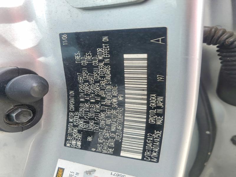 2007 Toyota 4runner მანქანა იყიდება აუქციონზე, vin: JTEZU14R770089193, აუქციონის ნომერი: 61944206