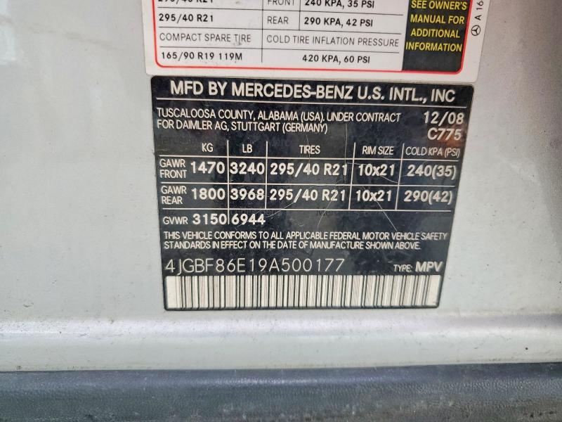 60550916 :رقم المزاد ، 4JGBF86E19A500177 vin ، 2009 Mercedes-benz Gl مزاد بيع