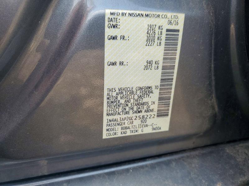 61922886 :رقم المزاد ، 1N4AL3AP2GC258222 vin ، 2016 Nissan Altima مزاد بيع