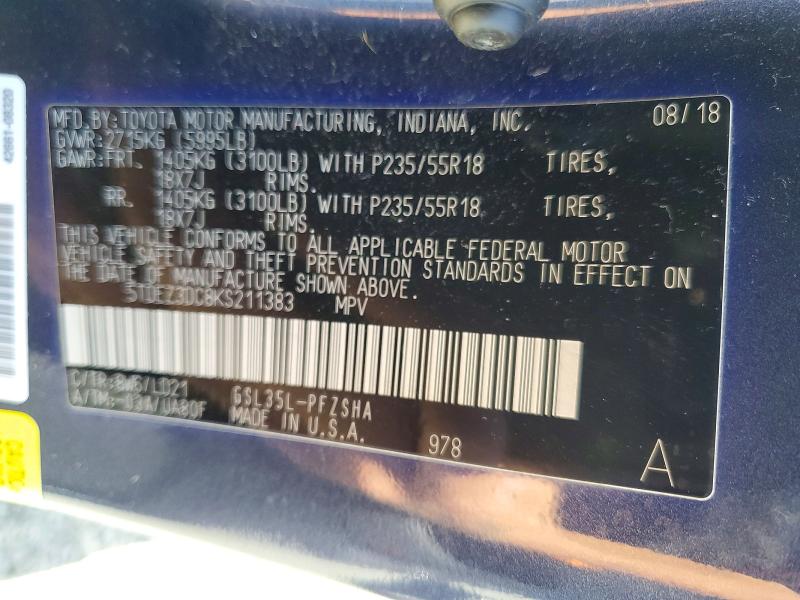 2019 Toyota Sienna მანქანა იყიდება აუქციონზე, vin: 5TDEZ3DC8KS211383, აუქციონის ნომერი: 59308896
