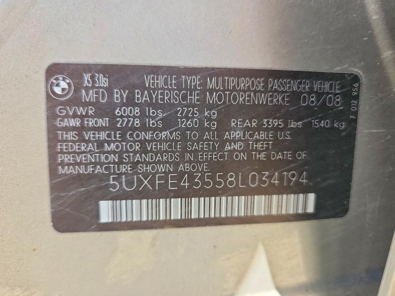 63547136 :رقم المزاد ، 5UXFE43558L034194 vin ، 2008 Bmw X5 مزاد بيع