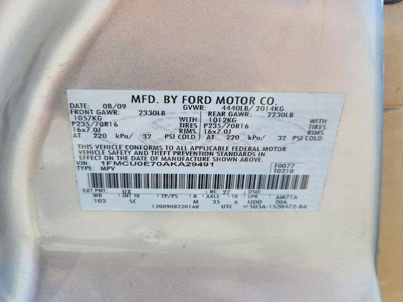 2010 Ford Escape მანქანა იყიდება აუქციონზე, vin: 1FMCU0E70AKA29491, აუქციონის ნომერი: 59694876