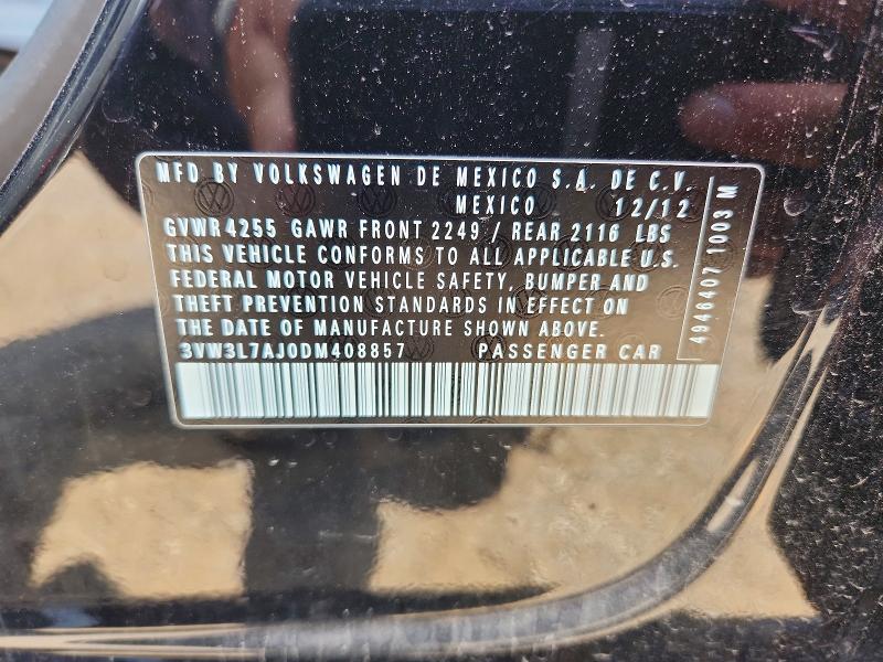 61371676 :رقم المزاد ، 3VW3L7AJ0DM408857 vin ، 2013 Volkswagen Jetta مزاد بيع