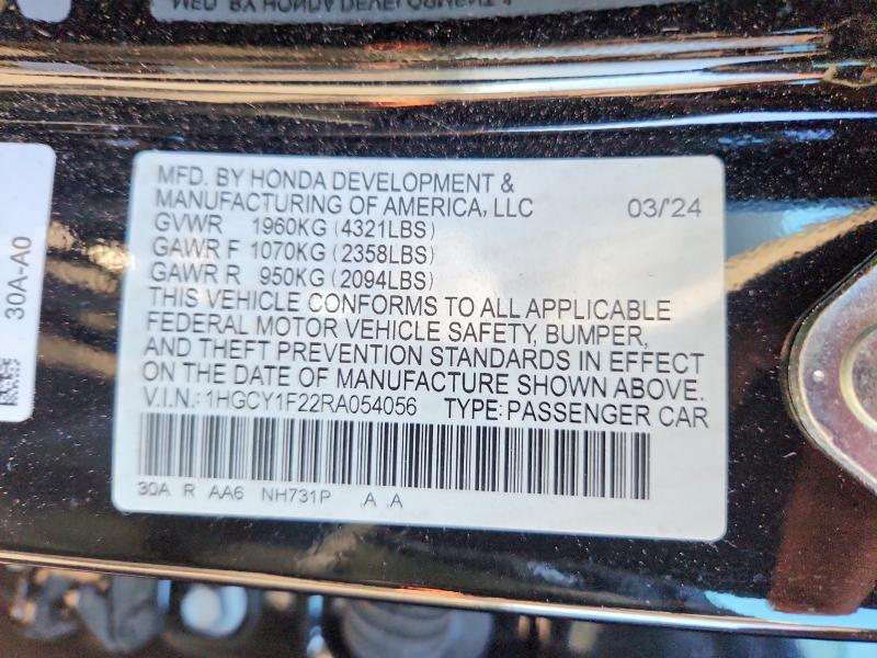Aukcja sprzedaży 2024 Honda Accord, vin: 1HGCY1F22RA054056, numer aukcji: 61578566