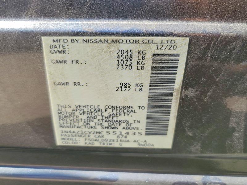 59323426 :رقم المزاد ، 1N4AZ1CV2MC551435 vin ، 2021 Nissan Leaf مزاد بيع
