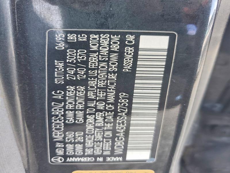 63036416 :رقم المزاد ، WDBGA43E3SA275819 vin ، 1995 Mercedes-benz S مزاد بيع