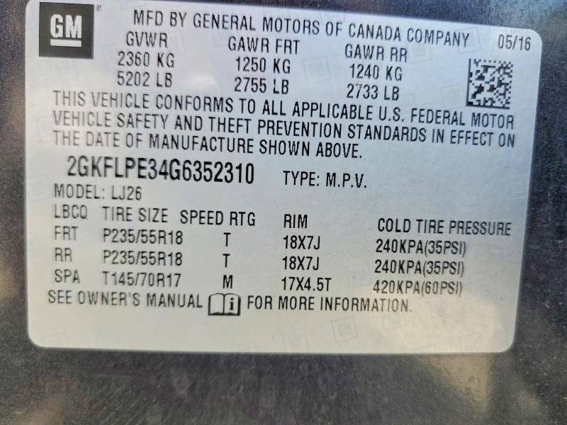 Aukcja sprzedaży 2016 Gmc Terrain, vin: 2GKFLPE34G6352310, numer aukcji: 61352596