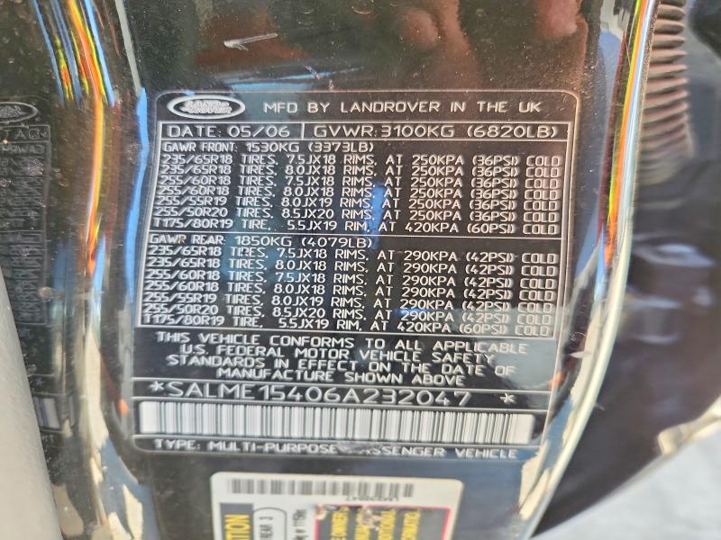 Продаж на аукціоні авто 2006 Land Rover Range Rov, vin: SALME15406A232047, номер лоту: 63294116