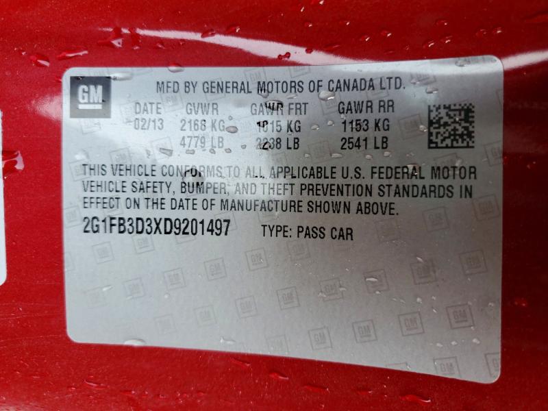 62471716 :رقم المزاد ، 2G1FB3D3XD9201497 vin ، 2013 Chevrolet Camaro مزاد بيع