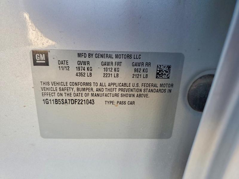 61833536 :رقم المزاد ، 1G11B5SA7DF221043 vin ، 2013 Chevrolet Malibu مزاد بيع