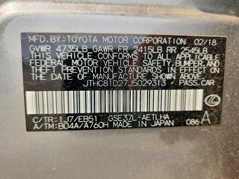 Aukcja sprzedaży 2018 Lexus Is, vin: JTHC81D27J5029313, numer aukcji: 61021876
