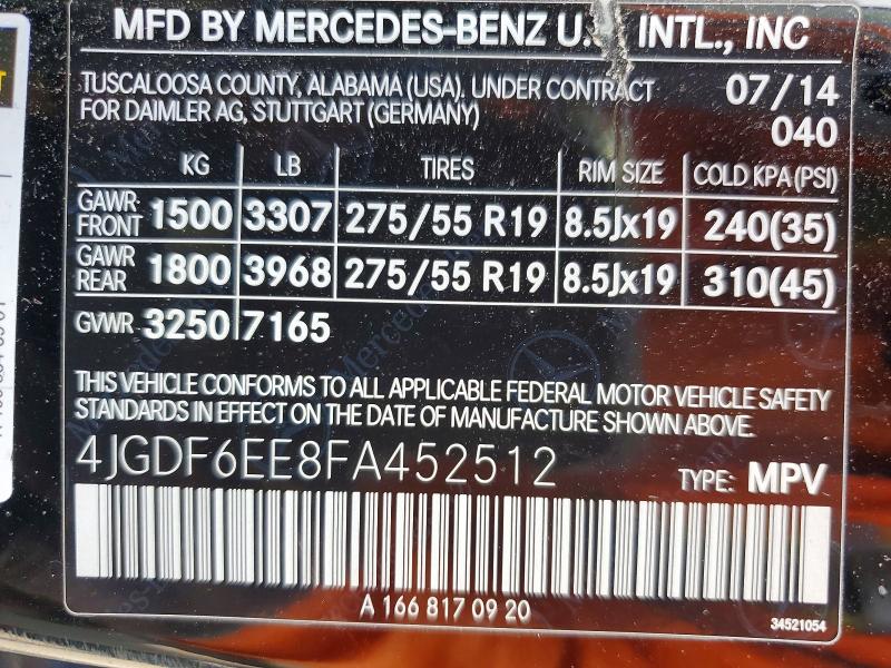 62948846 :رقم المزاد ، 4JGDF6EE8FA452512 vin ، 2015 Mercedes-benz Gl مزاد بيع