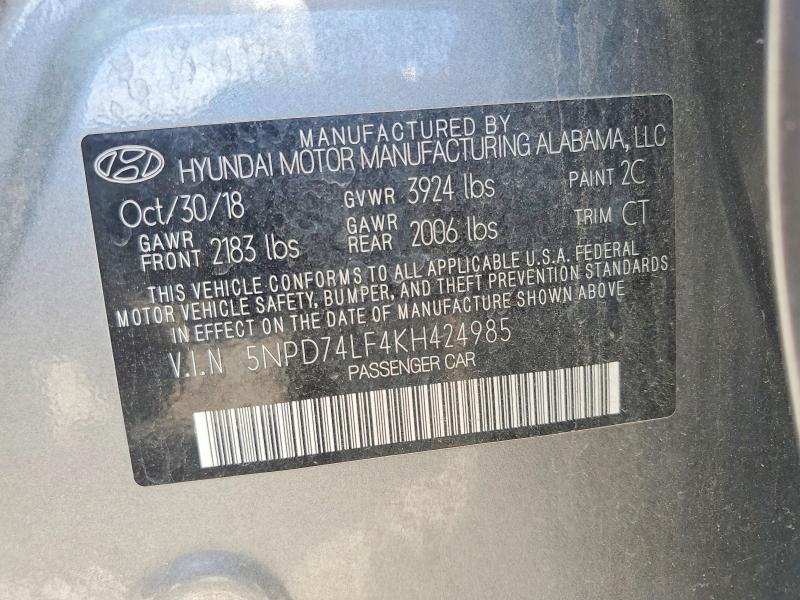 2019 Hyundai Elantra მანქანა იყიდება აუქციონზე, vin: 5NPD74LF4KH424985, აუქციონის ნომერი: 60600646