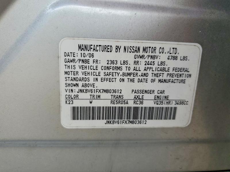 62396086 :رقم المزاد ، JNKBV61FX7M803612 vin ، 2007 Infiniti G35 مزاد بيع