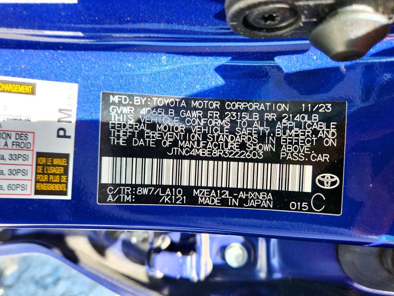 2024 Toyota Corolla მანქანა იყიდება აუქციონზე, vin: JTNC4MBE8R3222603, აუქციონის ნომერი: 62356206