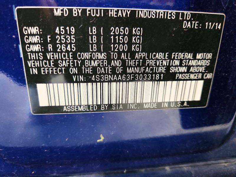 2015 Subaru Legacy მანქანა იყიდება აუქციონზე, vin: 4S3BNAA63F3033181, აუქციონის ნომერი: 60699526