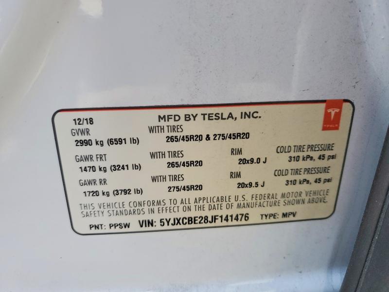 95588025 :رقم المزاد ، 5YJXCBE28JF141476 vin ، 2018 Tesla Model X مزاد بيع