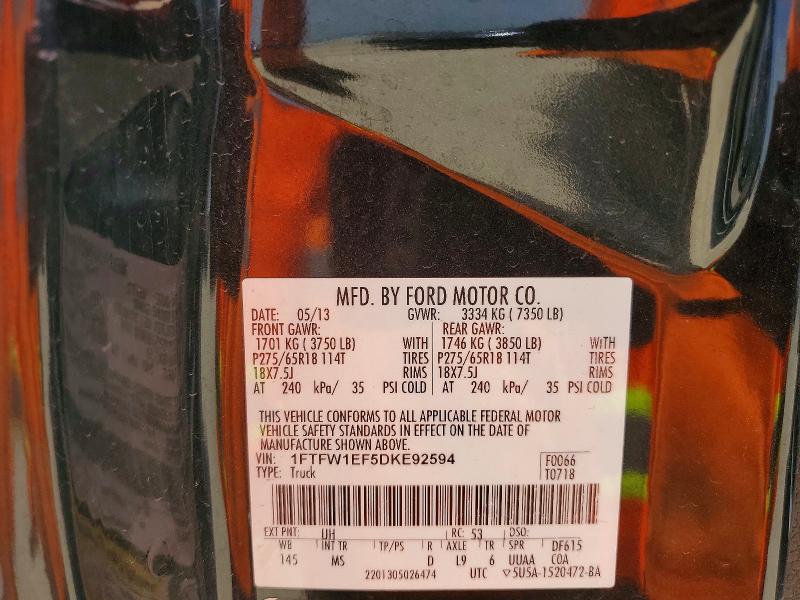 Продаж на аукціоні авто 2013 Ford F150, vin: 1FTFW1EF5DKE92594, номер лоту: 73342195