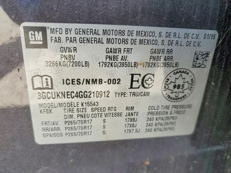 60666266 :رقم المزاد ، 3GCUKNEC4GG210912 vin ، 2016 Chevrolet Silverado مزاد بيع