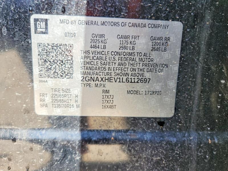 Aukcja sprzedaży 2020 Chevrolet Equinox, vin: 2GNAXHEV1L6112697, numer aukcji: 62507186