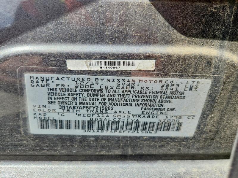 Продажа на аукционе авто 2015 Nissan Sentra, vin: 3N1AB7AP5FY215863, номер лота: 61370336