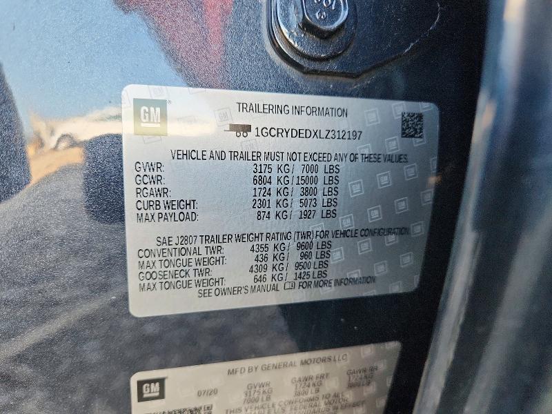 2020 Chevrolet Silverado მანქანა იყიდება აუქციონზე, vin: 1GCRYDEDXLZ312197, აუქციონის ნომერი: 59786016