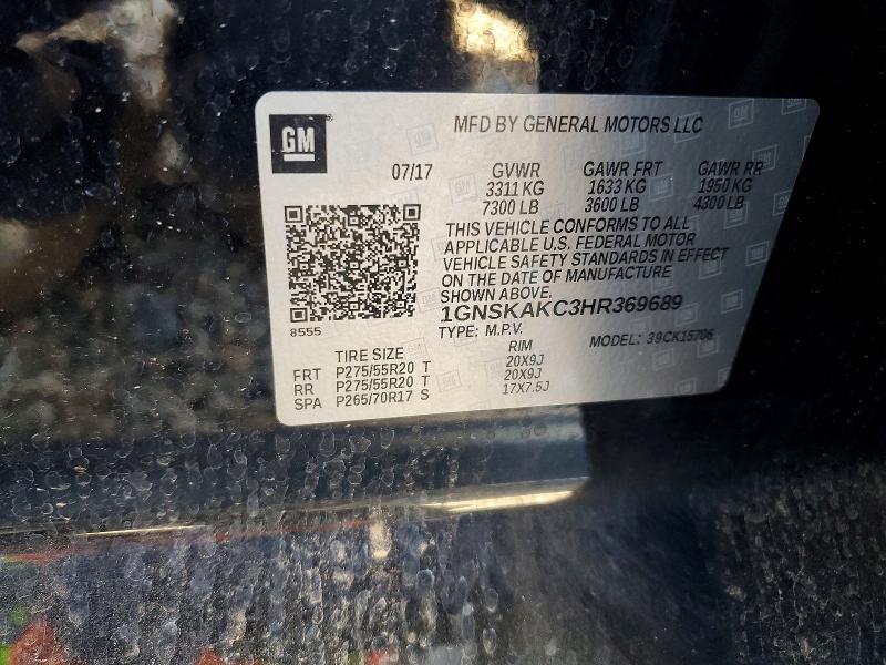 Aukcja sprzedaży 2017 Chevrolet Tahoe, vin: 1GNSKAKC3HR369689, numer aukcji: 59879696