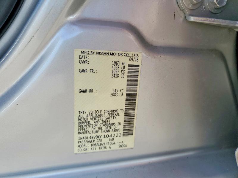 Aukcja sprzedaży 2019 Nissan Altima, vin: 1N4BL4BV0KC104222, numer aukcji: 61614516