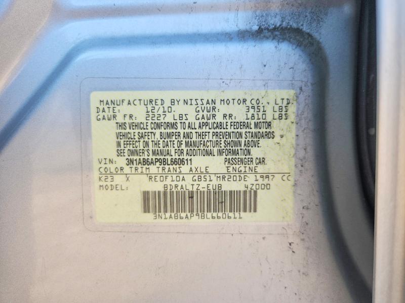 Aukcja sprzedaży 2011 Nissan Sentra, vin: 3N1AB6AP9BL660611, numer aukcji: 60390636