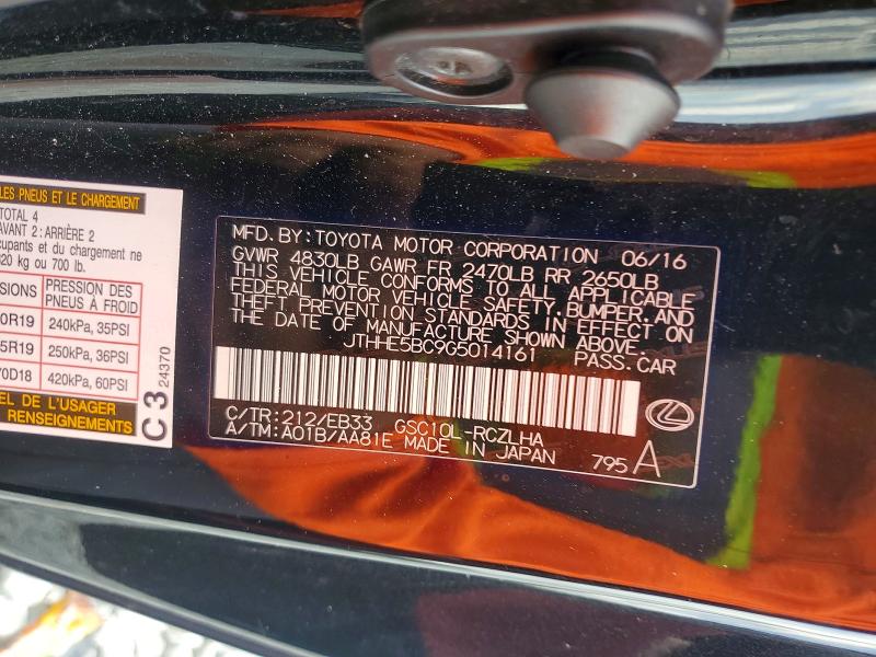 2016 Lexus Rc მანქანა იყიდება აუქციონზე, vin: JTHHE5BC9G5014161, აუქციონის ნომერი: 60819526