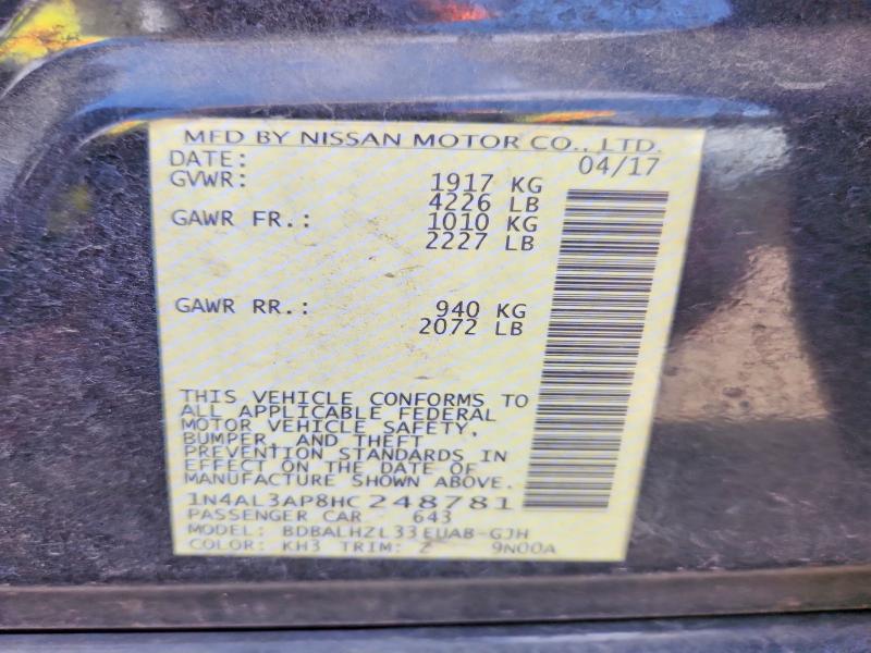 Продаж на аукціоні авто 2017 Nissan Altima, vin: 1N4AL3AP8HC248781, номер лоту: 61744866