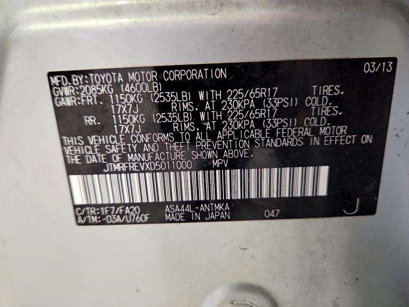 61774516 :رقم المزاد ، JTMRFREVXD5011000 vin ، 2013 Toyota Rav4 مزاد بيع