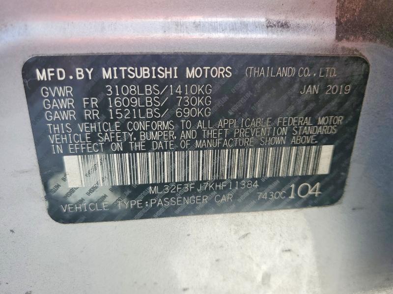Aukcja sprzedaży 2019 Mitsubishi Mirage, vin: ML32F3FJ7KHF11384, numer aukcji: 62000006