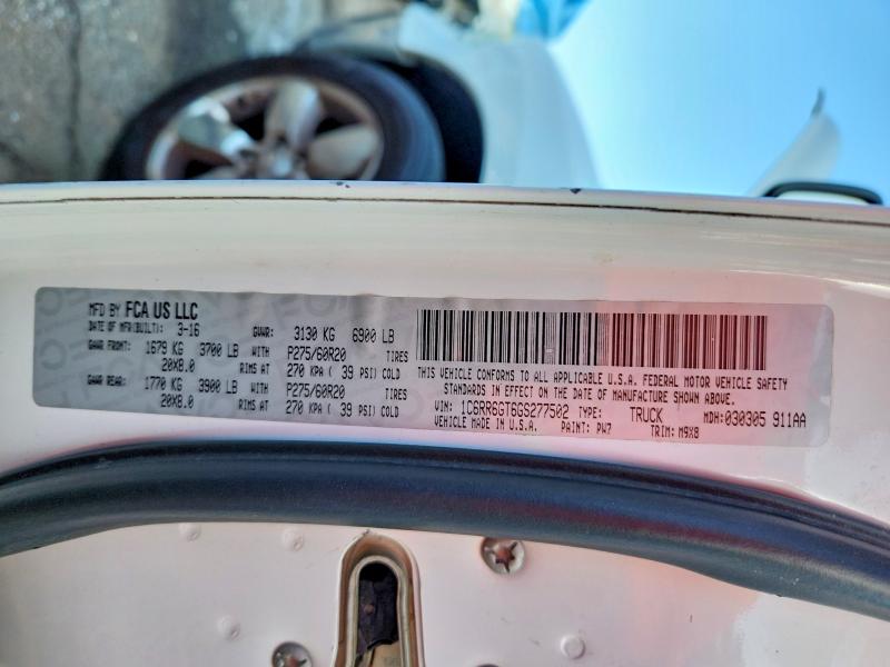 61389756 :رقم المزاد ، 1C6RR6GT6GS277502 vin ، 2016 Ram 1500 مزاد بيع