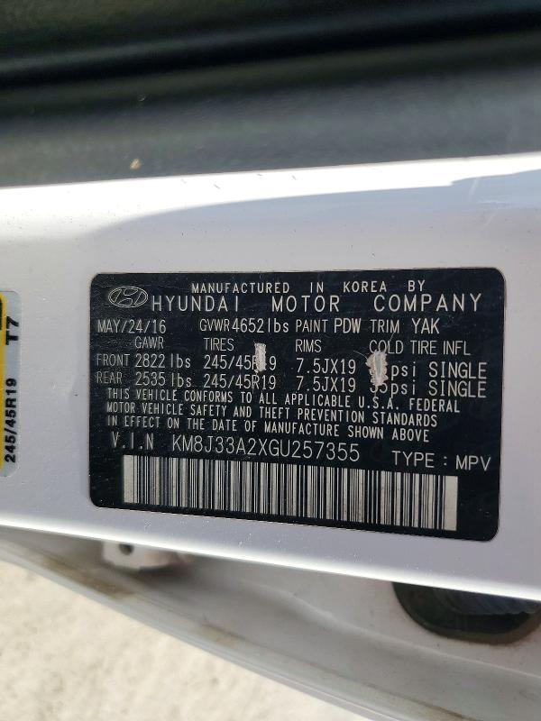 2016 Hyundai Tucson მანქანა იყიდება აუქციონზე, vin: KM8J33A2XGU257355, აუქციონის ნომერი: 60484636