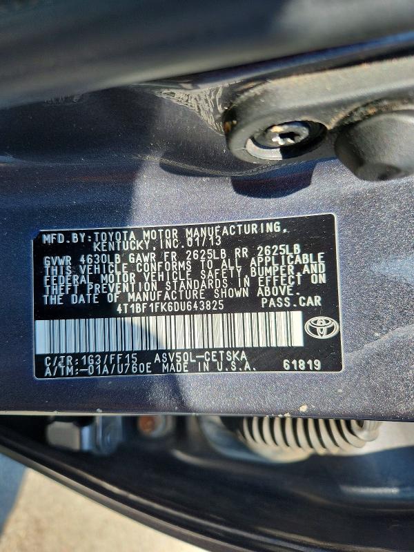 2013 Toyota Camry მანქანა იყიდება აუქციონზე, vin: 4T1BF1FK6DU643825, აუქციონის ნომერი: 63160586